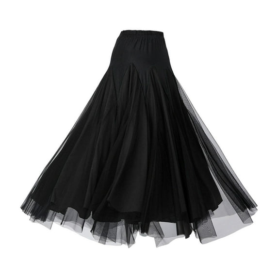segolike Ballroom Dance Skirt Women Dancing Costume Clothes Flamenco Skirt Belly Dancing Dress Long Swing Race Skirt for Cha Cha Waltz Black L