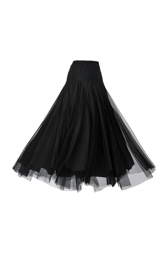 Ballroom Dance Skirt Women Dancing Costume Clothes Flamenco Skirt Belly Dancing Dress Long Swing Race Skirt for Cha Cha Waltz Black M