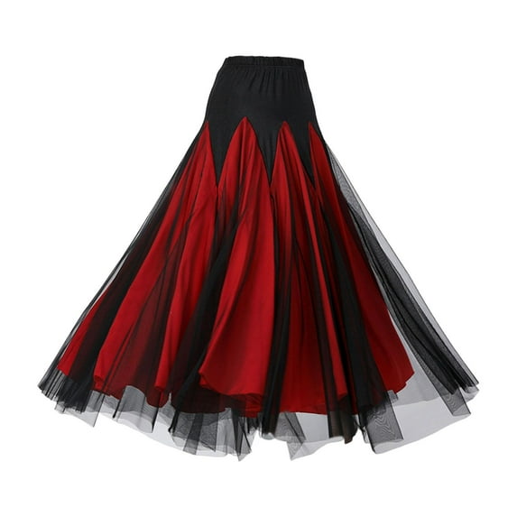segolike Ballroom Dance Skirt Women Dancing Costume Clothes Flamenco Skirt Belly Dancing Dress Long Swing Race Skirt for Cha Cha Waltz L Red