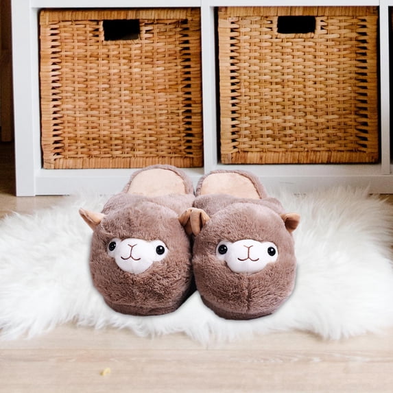 segolike Cartoon Alpaca Slippers House Shoes Household Slip on Slippers Winter Warm Slipper for Couples Valentines Day Gifts Khaki
