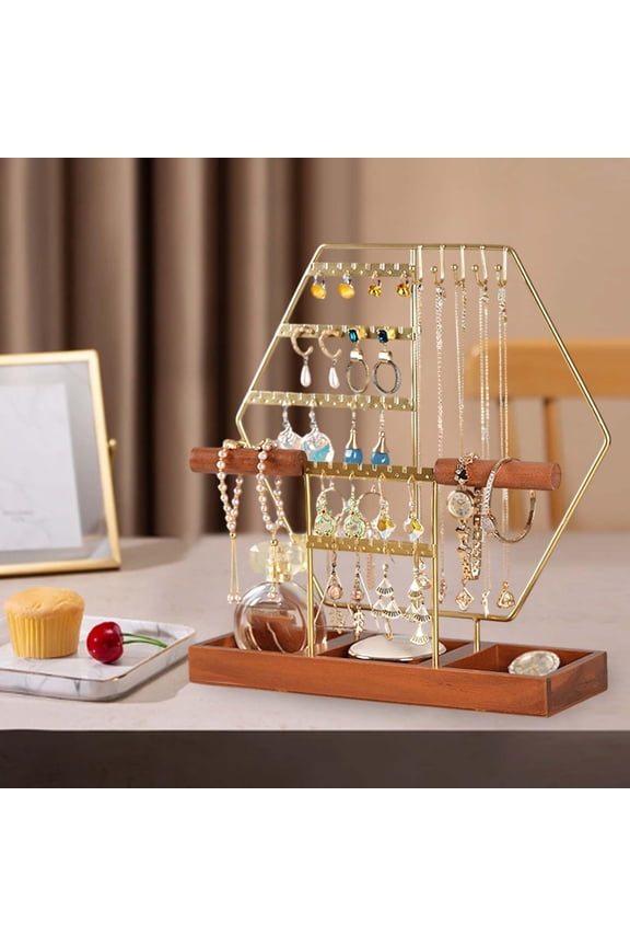 Jewelry Display Stand with Wood Base Stud Earring Display Rack Showcase Necklace Earring Organizer for Cufflinks Rings Anklet