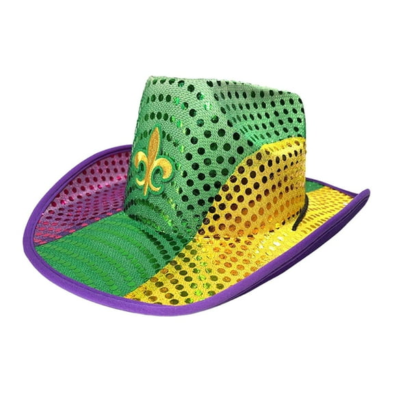 segolike Sequin Cowboy Hat Mardi Gras Hat Cap Decorative Costume Accessory Western Cowgirl Hat for Nightclub Party Supplies Mardi Gras Embroidery Pattern