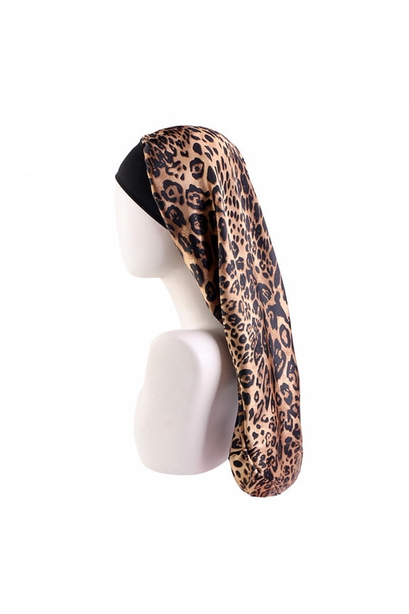 Women Long Satin Bonnet Womens Hair Bonnet Portable Comfortable for Hair Care Satin Cap Night Night Cap for Beauty Salon Bath Leopard Print