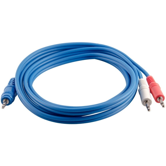 seismic audio 6 foot blue 3.5mm stereo male to dual 3.5mm mono splitter cable - audio y-split - sa-y19