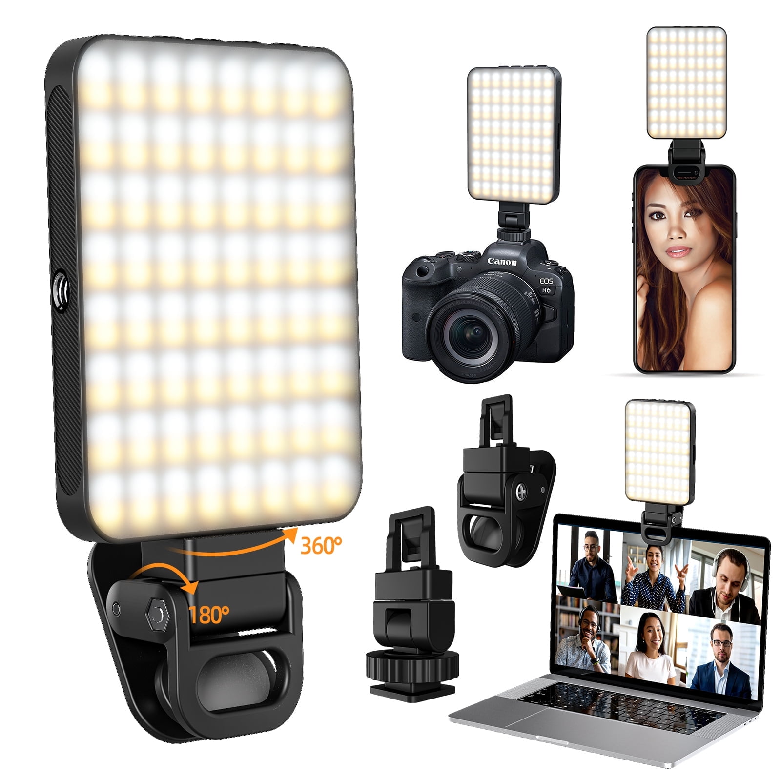 Magnetic Selfie Light, Phone Light with Front & Back Clip, 64 LED Portable Light with 3 Modes, 2000mAh Rechargeable Video Light for Phone, iPhone, iPad, Laptop, TikTok, Makeup, Live Stream, Vlog