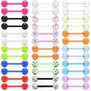 senlleo 36Pcs 14G Glow in Dark Flexible Acrylic Straight Tongue Barbell Nipple Ring Retainer Piercing Jewelry for Women Men 16mm Bar