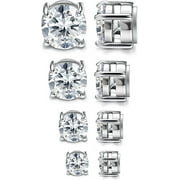 senlleo 4 Pairs Stainless Steel Mens Womens Magnetic Stud Earrings Non-piercing CZ 4-7mm