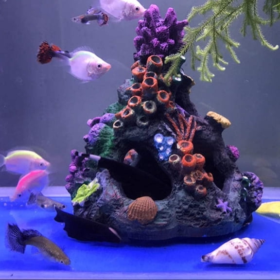 senlleo Aquarium Coral Decoration Fish Tank Hiding Mountain Cave Betta Fish Hideaway Rock Coral Ornament