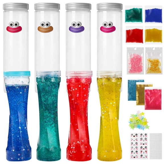 8 Pcs Sensory Bottles Kit, DIY Plastic Calm Down Bottles with Leak-Proof Lids & Fillers, Gold Powders, Stars, Fluorescent Stars, Creative Stickers for Relaxation and Sensory Fun