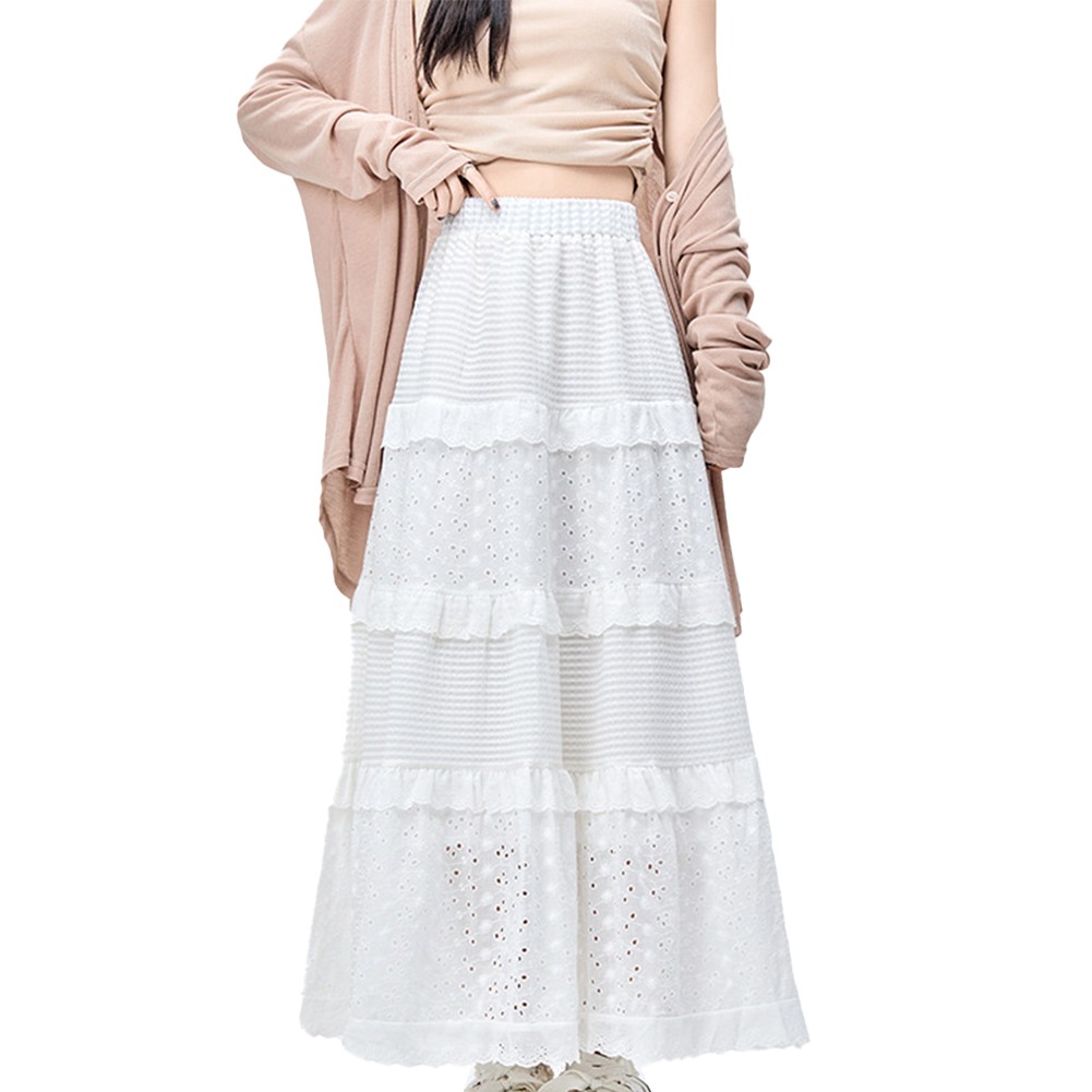 sentaili Womens Summer New White Skirt Crochet High Waist Pleated Hem — free download