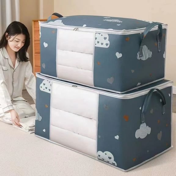 senya 2 Pack Colorful Flower Pattern Clothes Storage Bag Storage Bins Closet Organizer Storage Containers for Clothing Blankets Closet Comforters with Lids, Handle, Clear Window