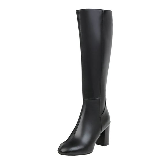 sertiohcv Knee High Boots Women Shoes for Women Fold Over Boots for Women Covered Wedge Heel Patent Leather Knee High Boots Wide Calf Pointed Toe Casual Boots Black,Size US 8.5