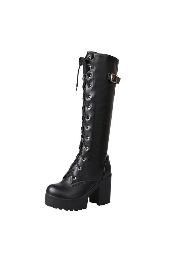 Leather Boots for Women Womens Shoes Women's Boots Square Toe Wide Calf Knee High Boots for Women Dress Tall Boots for Women Black,Size US 7.5