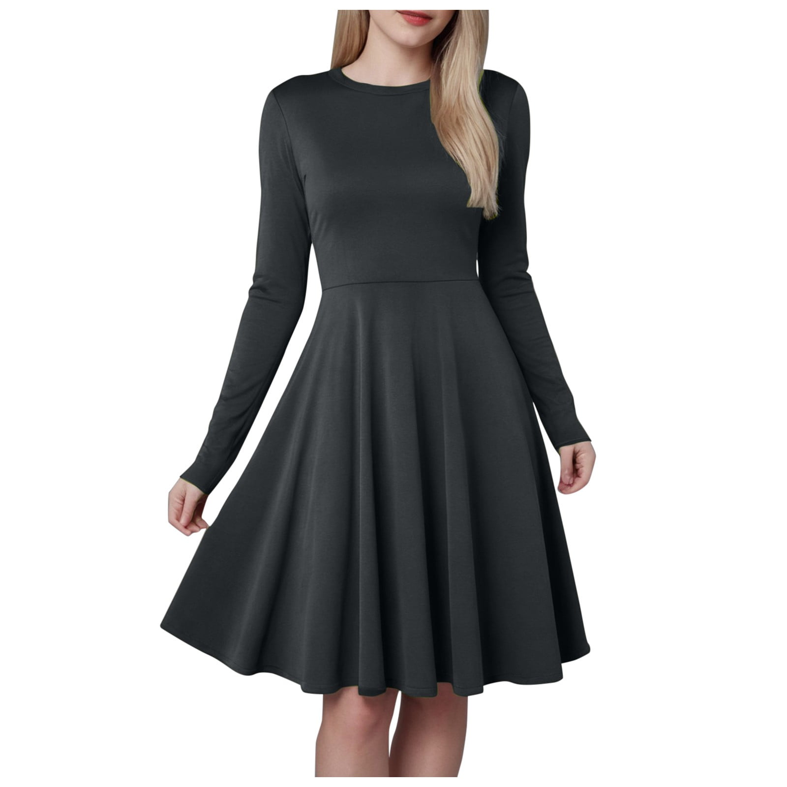Zenlonr Women's Fall Dresses – Long Sleeve Ribbed Knit Short Dress, Casual & Party A-Line Fit