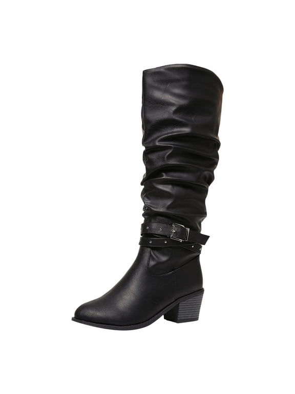 Long Boots for Women Knee High Womens Shoes Platform Knee High Boots Women High Heel Black Boots for Women Boot with Side Zipper Stretchy Boot Black,Size US 9