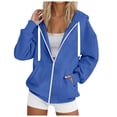 thumbnail image 1 of sertiohcv Sweatshirt Jackets for Women Plus Size Zip up Drawstring Solid Long Sleeve Hoodies Sweatshirts Loose Casual Fall Winter Coat Jacket with Pocket Blue,Size 3XL, 1 of 4