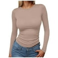 thumbnail image 1 of sertiohcv Women Long Sleeve Shirts Rib Knit Slim Fit Tops Basic Tee 2025 Fall Outfits Casual T-Shirt Underscrubs Layer Clothes Coffee,Size XS, 1 of 4