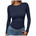 thumbnail image 1 of sertiohcv Women Long Sleeve Shirts Rib Knit Slim Fit Tops Basic Tee 2025 Fall Outfits Casual T-Shirt Underscrubs Layer Clothes Navy,Size XS, 1 of 4