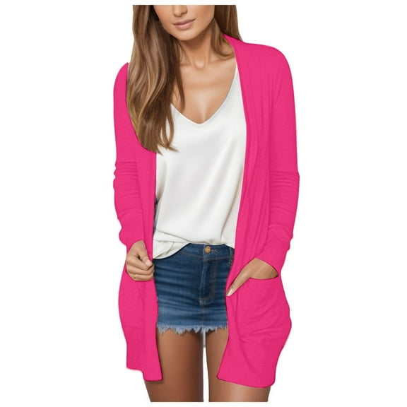 sertiohcv Women's Cardigans with Pockets Casual Lightweight Open Front Cardigan Sweaters for Women Hot Pink,Size XL