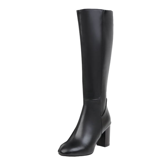 sertiohcv Women Knee High Boots Round Toe Knee High Boots Women Chunky Heel Square Toe Heeled Tall Boot for Women Fashion Side Zipper Long Boot Black Size for US 6
