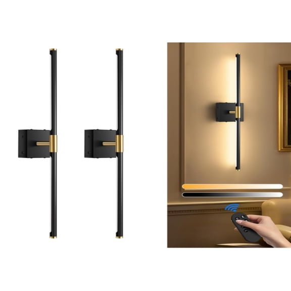 A set of 2 moral battery operated wall lights with remote control, rechargeable black gold LED wall lights, modern wireless wall lights, suitable for bedrooms and living rooms
