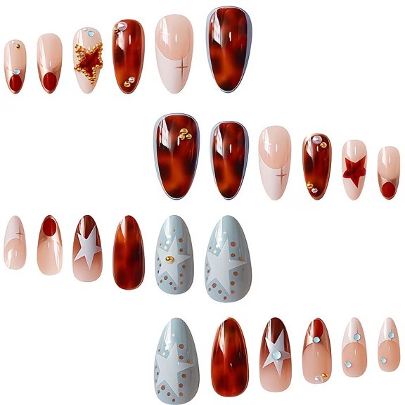 A set of 24 pieces, almond-shaped push-on manicure tablets - shiny push-on manicure set for women in contrasting color (amber/) Manicure/pedicure DIY party/wedding/event fashion gift