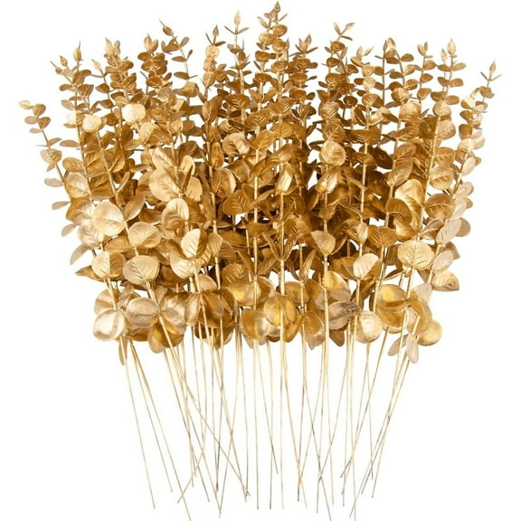 A set of 36 Golden Artificial Flowers - Eucalyptus Faux Floral Arrangement for Weddings, Home & Hotel Decor | Versatile for Living Room, Bathroom 15inch - Home Improvement