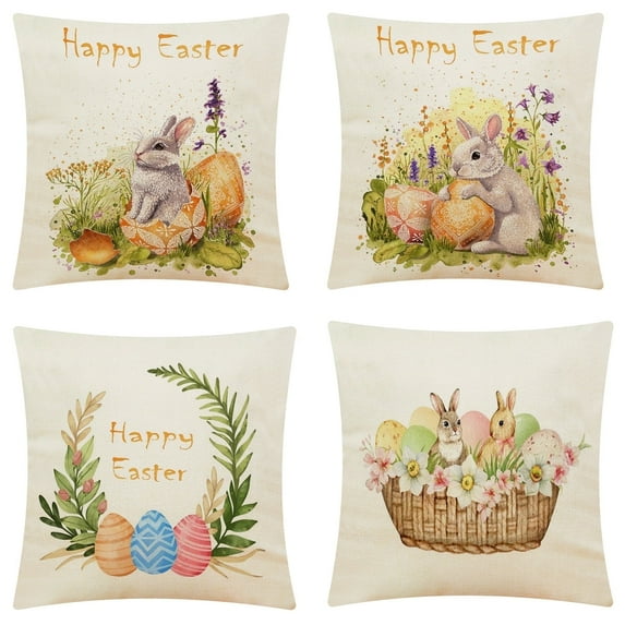 set of 4 Easter egg bunny pillow covers, Hongan decorative pillows covers, sofa cushion covers, 18x18 inches, suitable for living rooms, sofas, and beds
