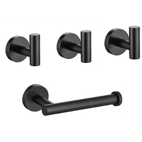 A set of 4 Stainless Steel Toilet Paper Holder Black Wall Mount Tissue Roll Dispenser, Sleek Modern Round Design for Bathroom, Kitchen, Washroom - Easy Installation - Home Improvement.