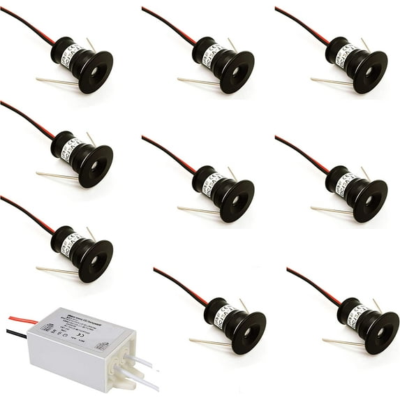 A set of 9 ceiling embedded mini LED spotlights, used for kitchen, stairs, cabinets, corridors, DIY lighting, display windows, cabinets, small ceilings, black casing