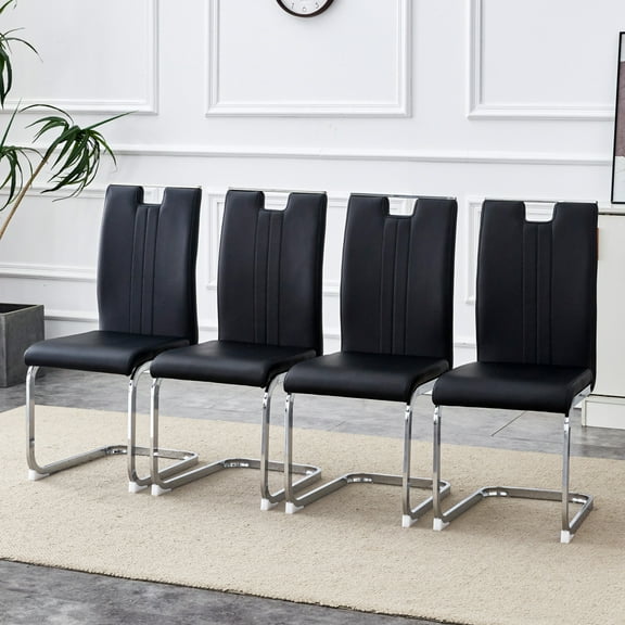 A set of four Vanity Chair & Desk Chair No Wheels, PU bow shaped chair, Modern Ergonomic Dining Chairs with Non-Slip Pads, Easy to Clean, Lightweight and Sturdy for Home Office, Restaurant, Blake