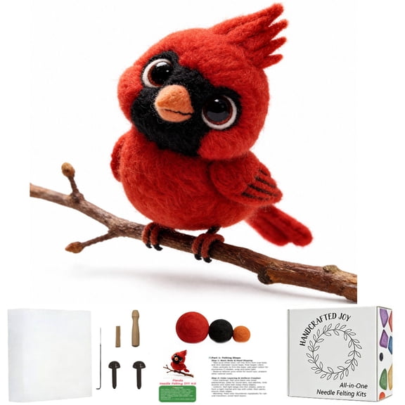 A set of needle punched felt kit, cute red bird, DIY animal crafts, home decoration, a gift for handicraft enthusiasts, with instruction manual included