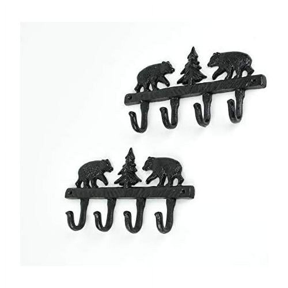 set of 2 cast iron black bear and pine tree wall hook racks