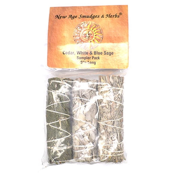 (set of 3) Cedar, White & Blue Sage smudge stick 4"