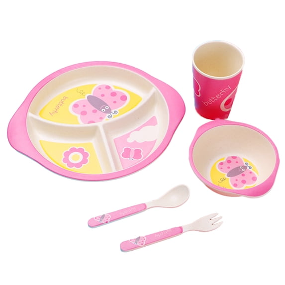 set of environmental protection bamboo fiber children's tableware set baby divided plate five-piece set