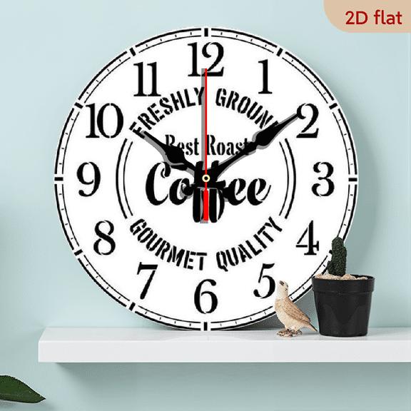 The 10-inch 2D flat "Coffee slogan" silent wooden wall clock is an ideal gift for Halloween, Easter and Christmas