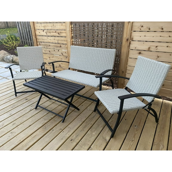 setDonglin 4-Piece Wicker Outdoor Patio Dining Set, Beige