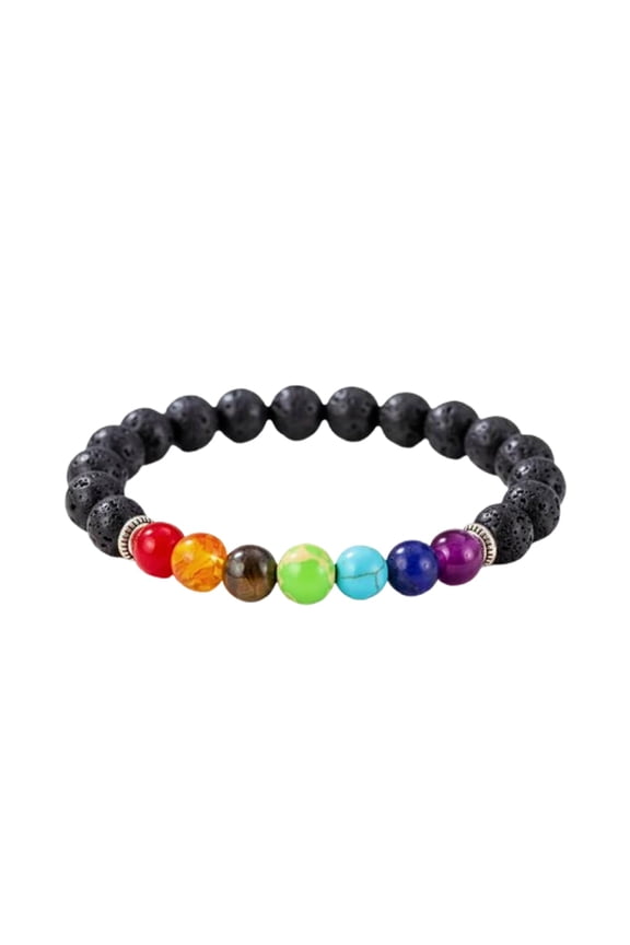 seven chakra bracelet for men women lava stone bead stretch wrist band healing energy meditation yoga reiki unisex jewelry stylish accessory gift