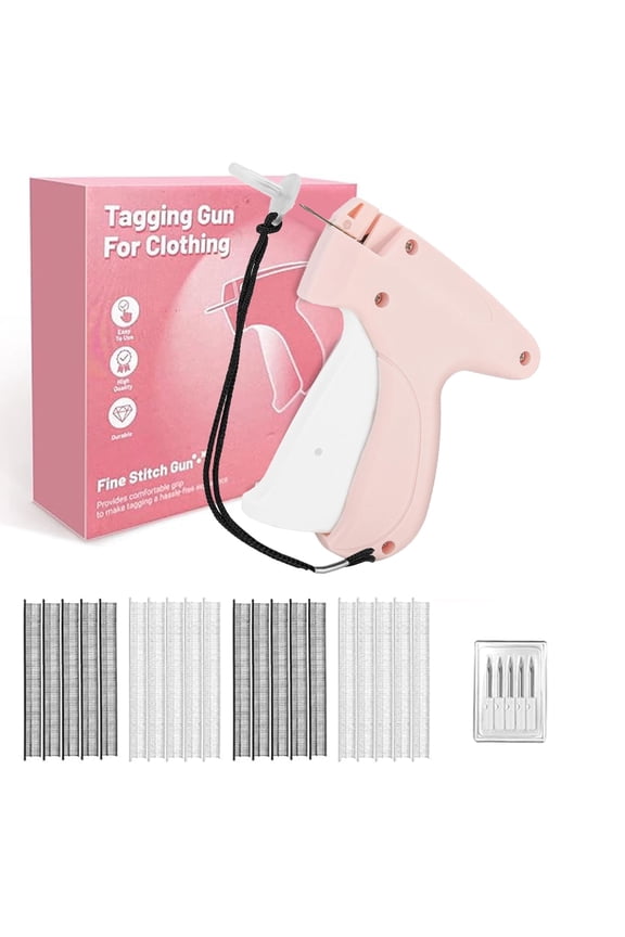 Stitch Gun for Clothes, Mini Stitch Gun for Clothing Quick Fixes,Portable Tagging Gun with 6 Fine Needle, 1000 Black Fasteners & 1000 White Fasteners,Pink White