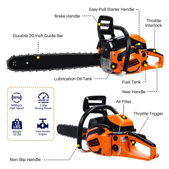 sexaoalx 20 Inch Gas Chainsaw, 58cc 2-Cycle Gas Powered Handheld Saw for Wood Cutting Tree Trimming