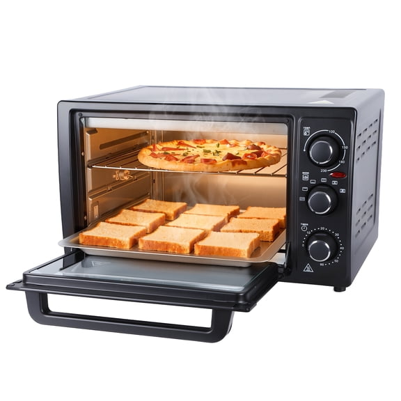 sexaoalx 32L Countertop Convection Toaster Oven, 1500W Multi-Functional Oven with Rotisserie, 60-Min Timer, 6 Accessories Included, Black