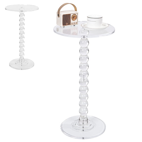 sexaoalx Acrylic Round Side Table, Clear End Table for Small Space, Modern Bedside Table with Column Base for Living Room Bedroom Balcony, Easy 5-Min Assembly