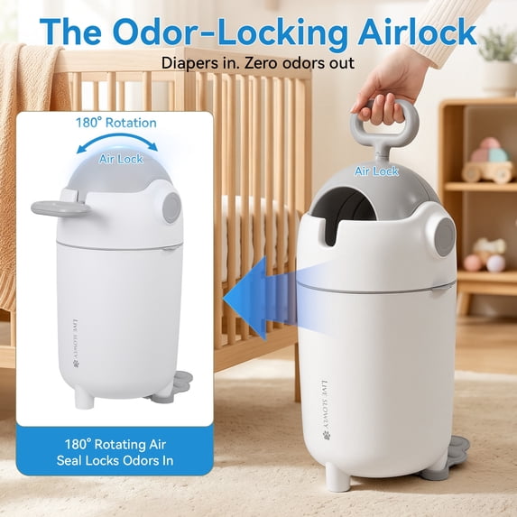 sexaoalx Diaper Pail, 12L Odor Control Trash Can with Locking Lid, Cartoon Design Waste Bin for Bathroom, Laundry, Living Room