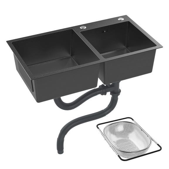 sexaoalx Double Bowl Kitchen Sink 30.7 x 16.9 Inch, Drop-In Stainless Steel Sink with Nano Coating, Top-Mount 2 Bowl Sink with Drain Assembly for Modern Kitchen