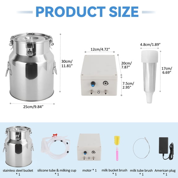 sexaoalx Goat Milking Machine, Portable Automatic Pulsating Milker with 14L/5L Stainless Steel Bucket, Adjustable Suction Electric Milking Equipment for Farm Home Use