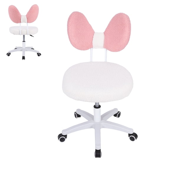 sexaoalx Vanity Chair with Backrest, Rolling Upholstered Desk Chair, Height Adjustable Armless Swivel Stool for Home Office Bedroom