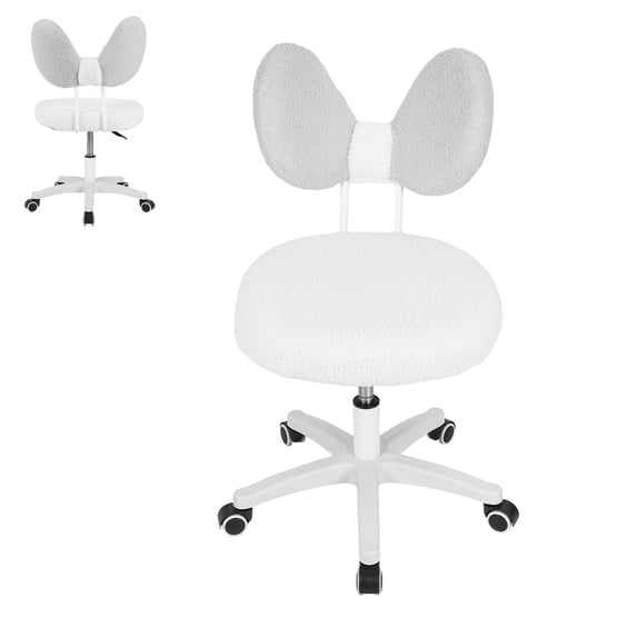 sexaoalx Vanity Chair with Backrest, Rolling Upholstered Desk Chair, Height Adjustable Armless Swivel Stool for Home Office Bedroom
