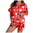 thumbnail image 1 of sexy split short pajama sets for women lace trim satin sleep shorts Women's Christmas HoHo Snowflake Print Shorts & Short Sleeve Pajama Set, 1 of 7