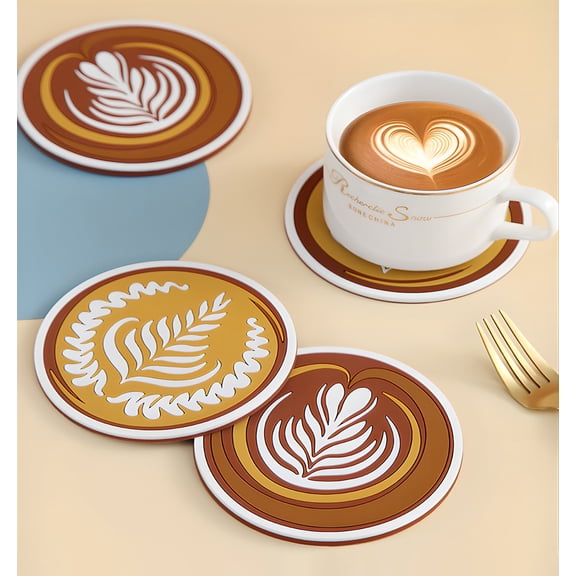 sgqjdpmc 4pcs Plastic Coasters Coffee Cup Plastic Coasters Soft Rubber Cup Coasters,Brown