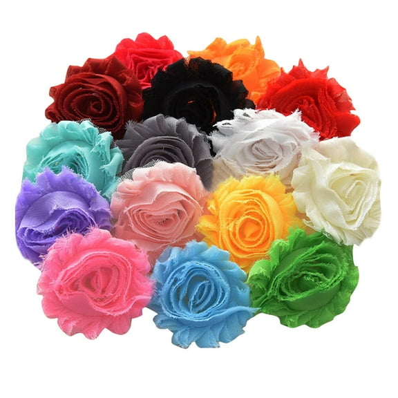 shabby chiffon flower 30pcs Shabby Flowers Chiffon Fabric Roses Solids Color Printed DIY Hair Accessories Shabby Chiffon Flowers Decor (Assorted Color)